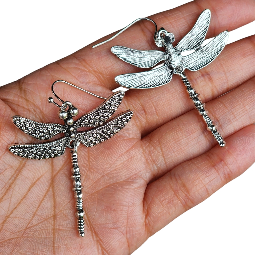 Dragonfly Boho Dangle Earrings Silver - Picture 3 of 3